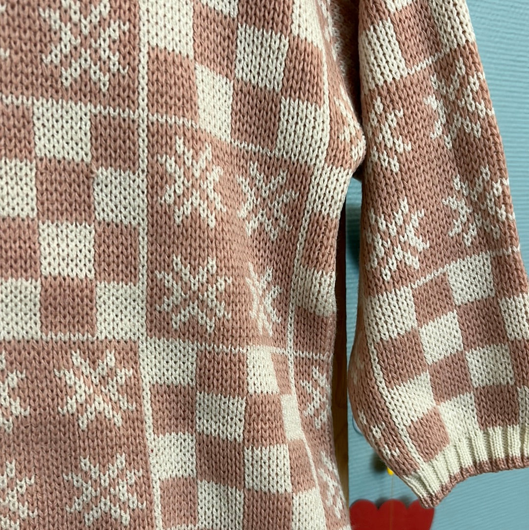 Pull jacquard rose poudré