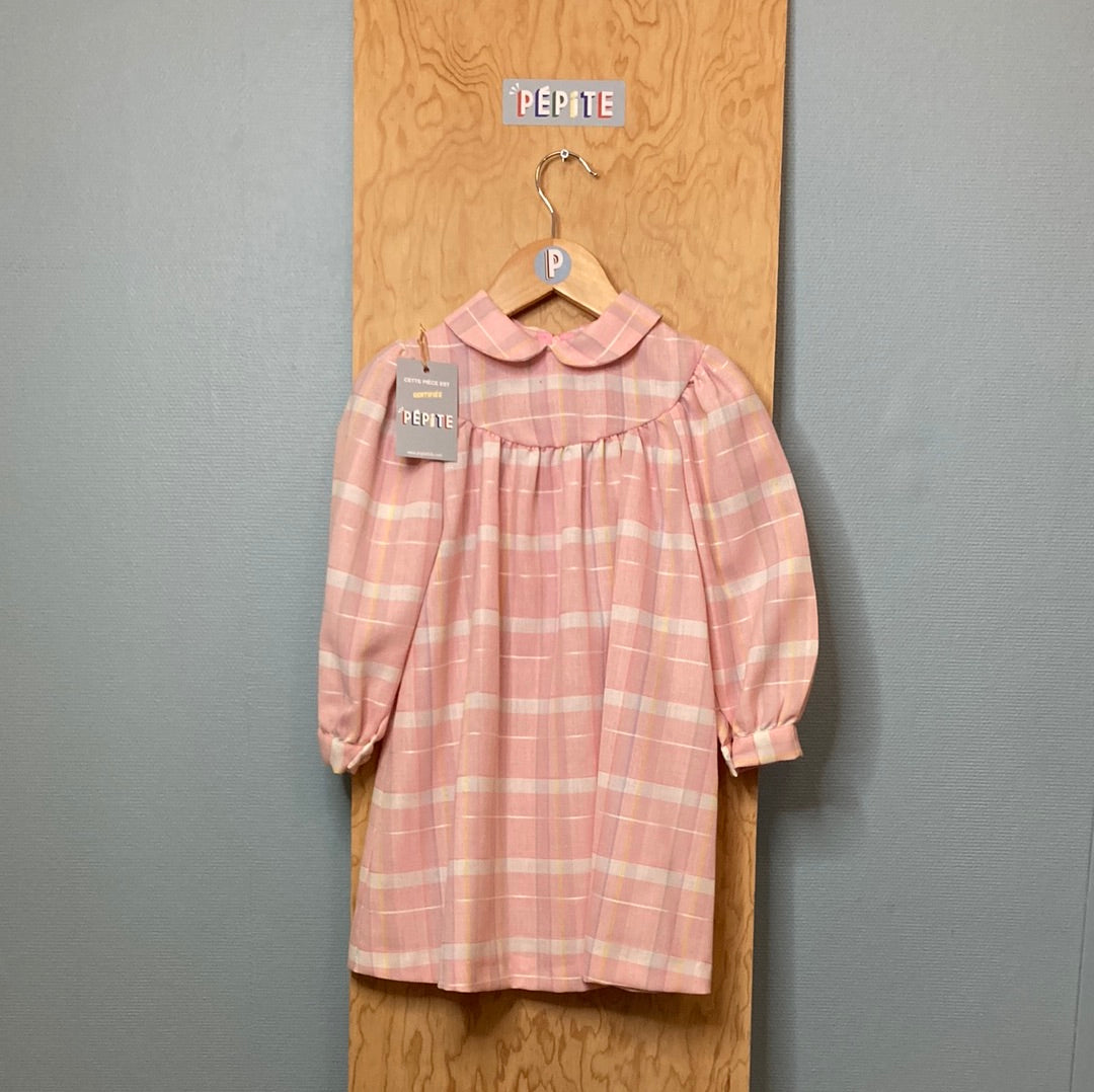 Robe à carreaux col Claudine rose