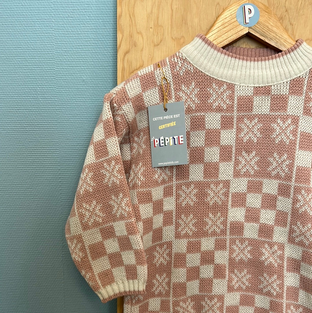 Pull jacquard rose poudré