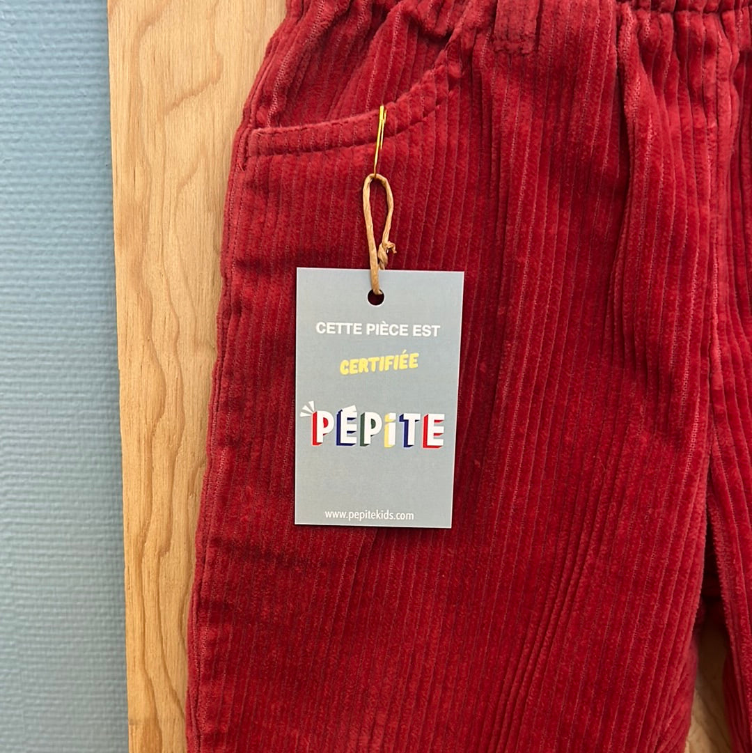 Pantalon velours côtelé rouge carmin