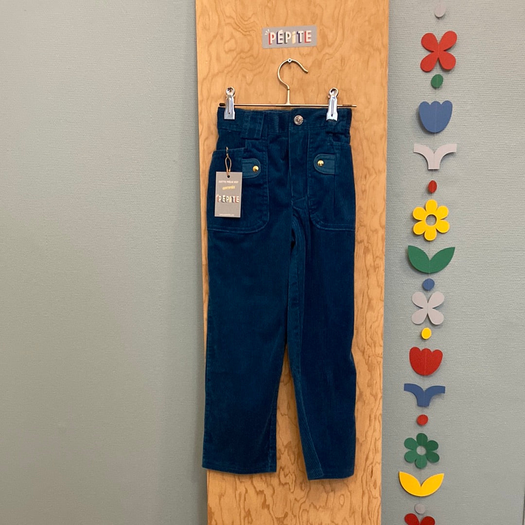 Pantalon velours bleu canard