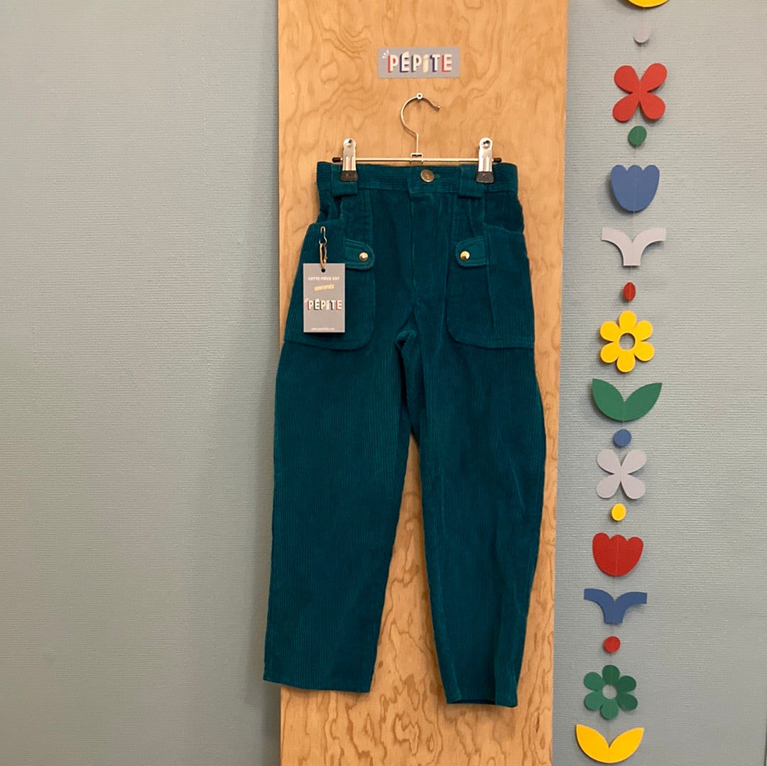 Pantalon velours bleu-vert