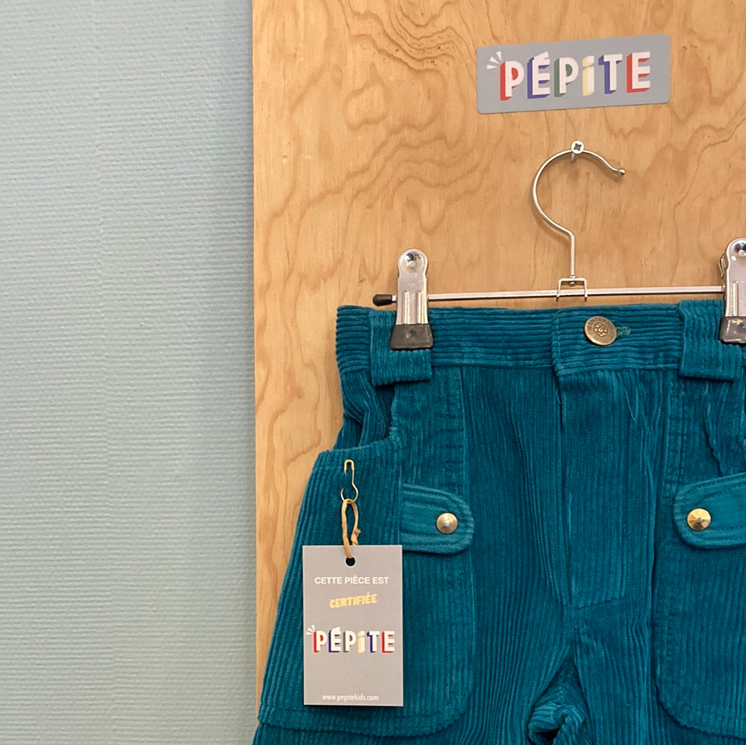 Pantalon velours bleu-vert