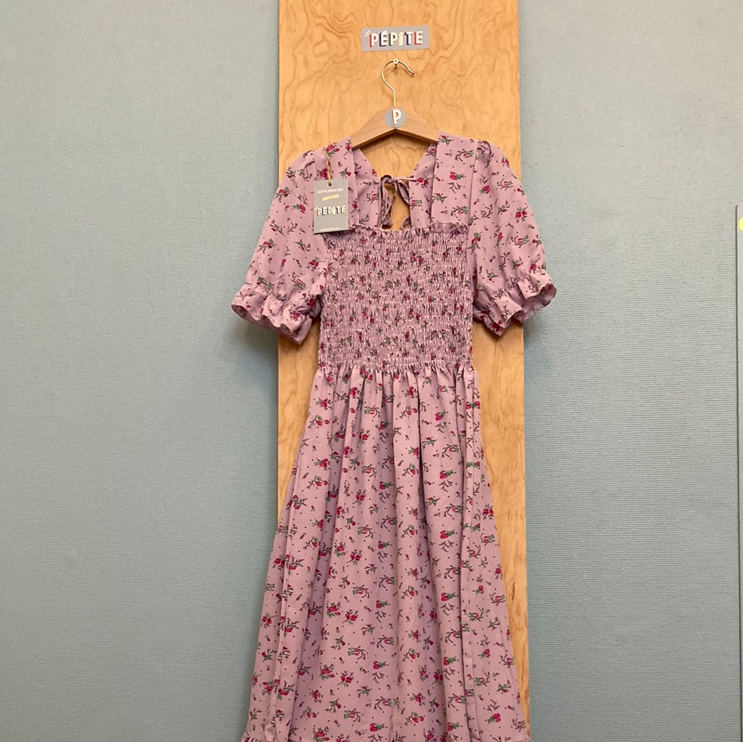 Robe fleurie smockée ultra longue