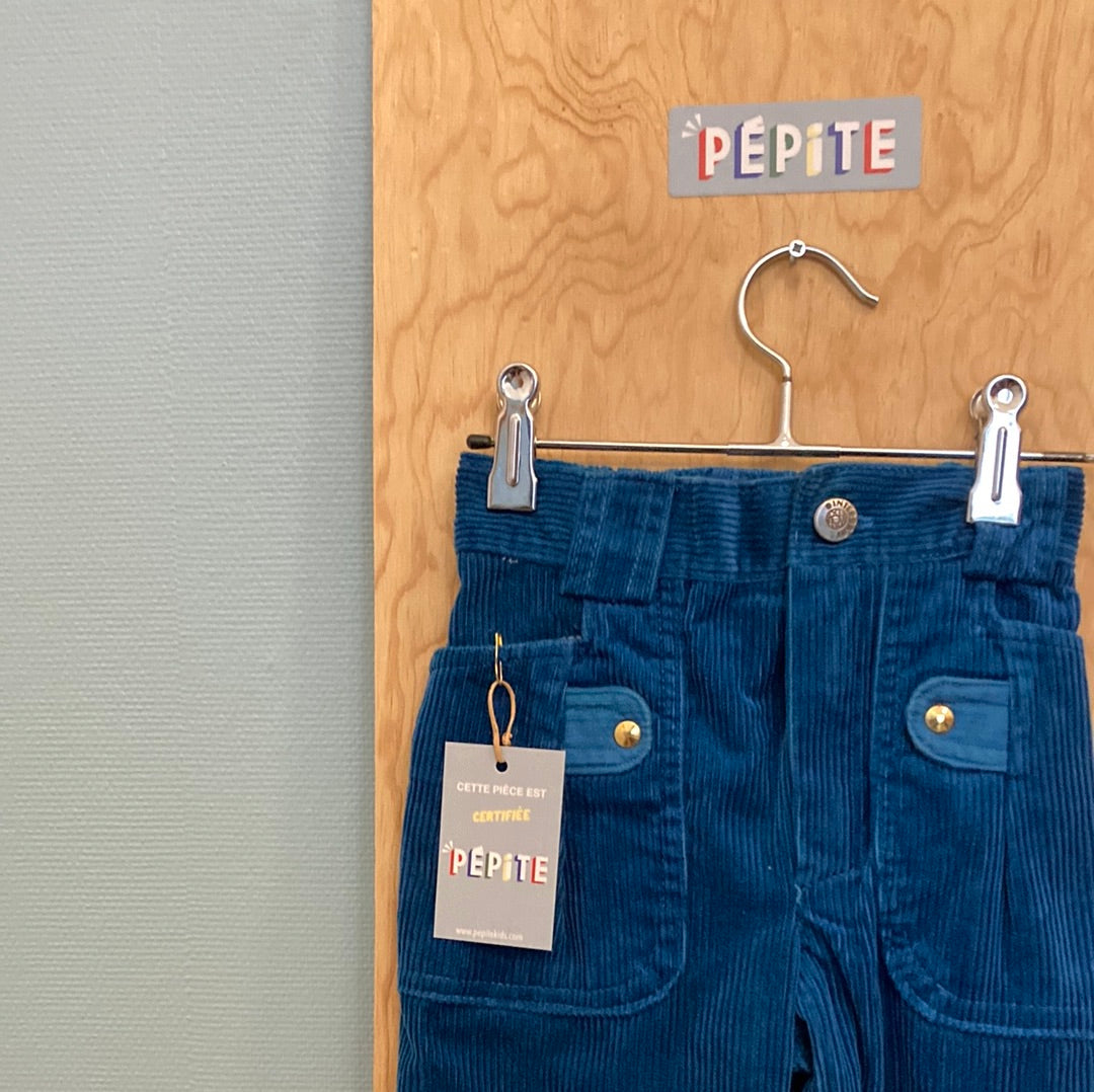 Pantalon velours bleu canard