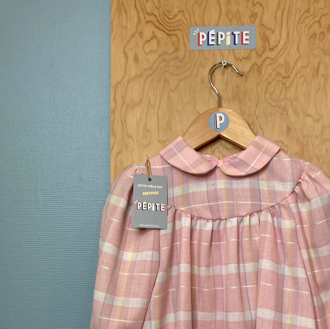 Robe à carreaux col Claudine rose