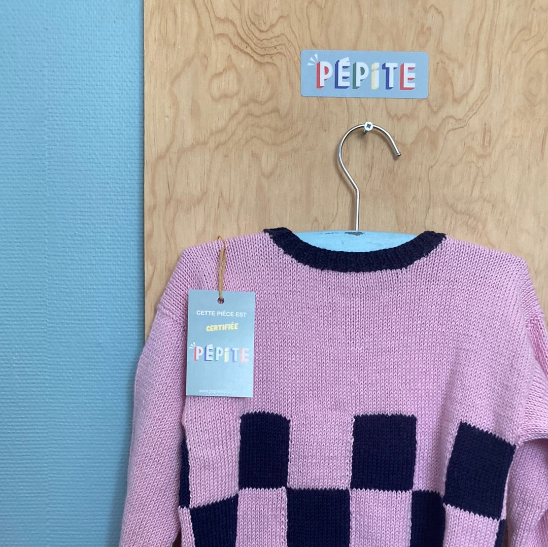 Pull de Joëlle Damier rose et bleu marine